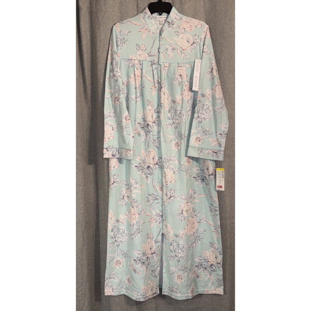Miss Elaine Robe Womens Size Medium Full Zip Front Mint Floral Nightgown NWT